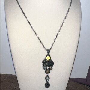 Artisan Mixed Stone Cluster Pendant‎ Necklace Gunmetal Tone